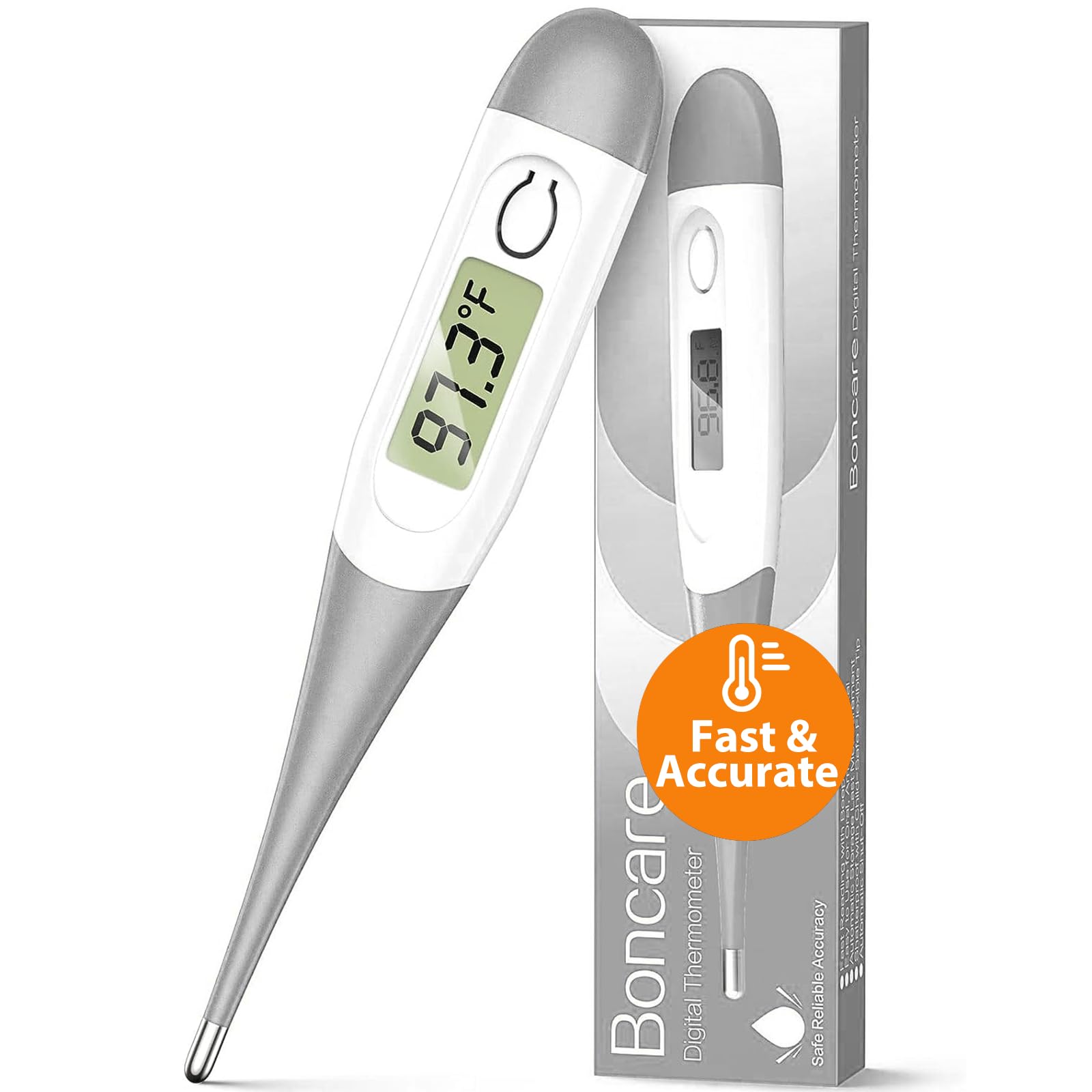 10 Seconds Digital Thermometer for Adults and Kids - Accurate & Safe Rectal Thermometer for Baby with Fever Alarm, Oral Thermometer (Gray)