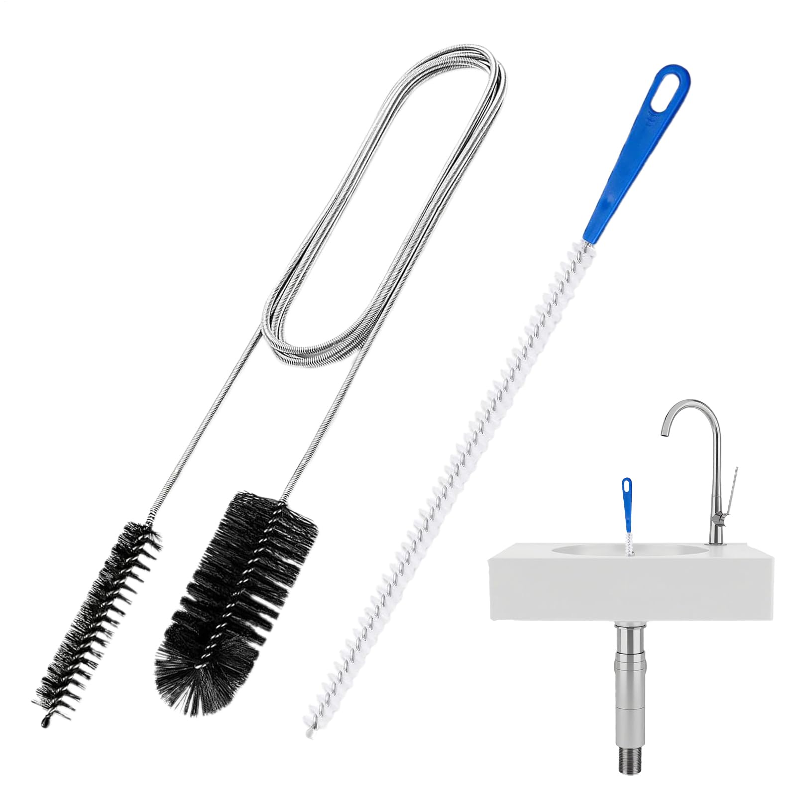 Cepillos de desagüe flexibles, juego de 2, herramienta para eliminar obstrucciones, tuberías, cabello, grasa, aceite, cuidado de conductos HVAC