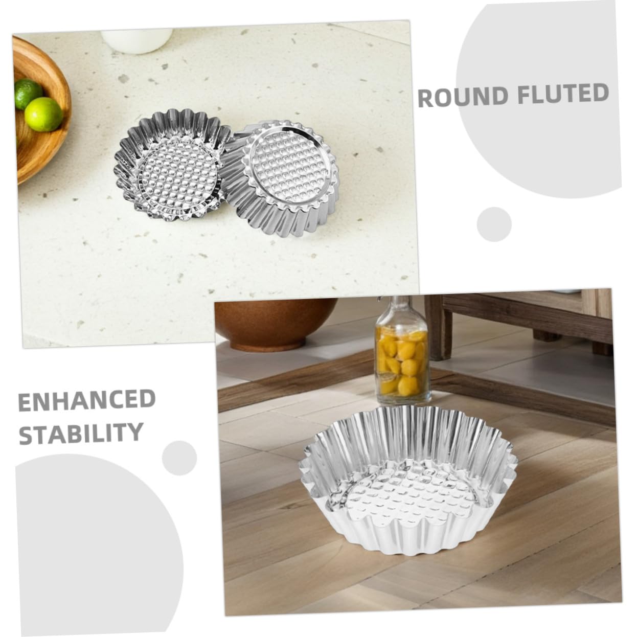 Moldes para Tartaletas de Huevo de Acero Inoxidable 30 Piezas Plata | Moldes para Tartas para Hornear, Borde Redondo y Forma de Flor, Limpieza Fácil y Mayor Estabilidad