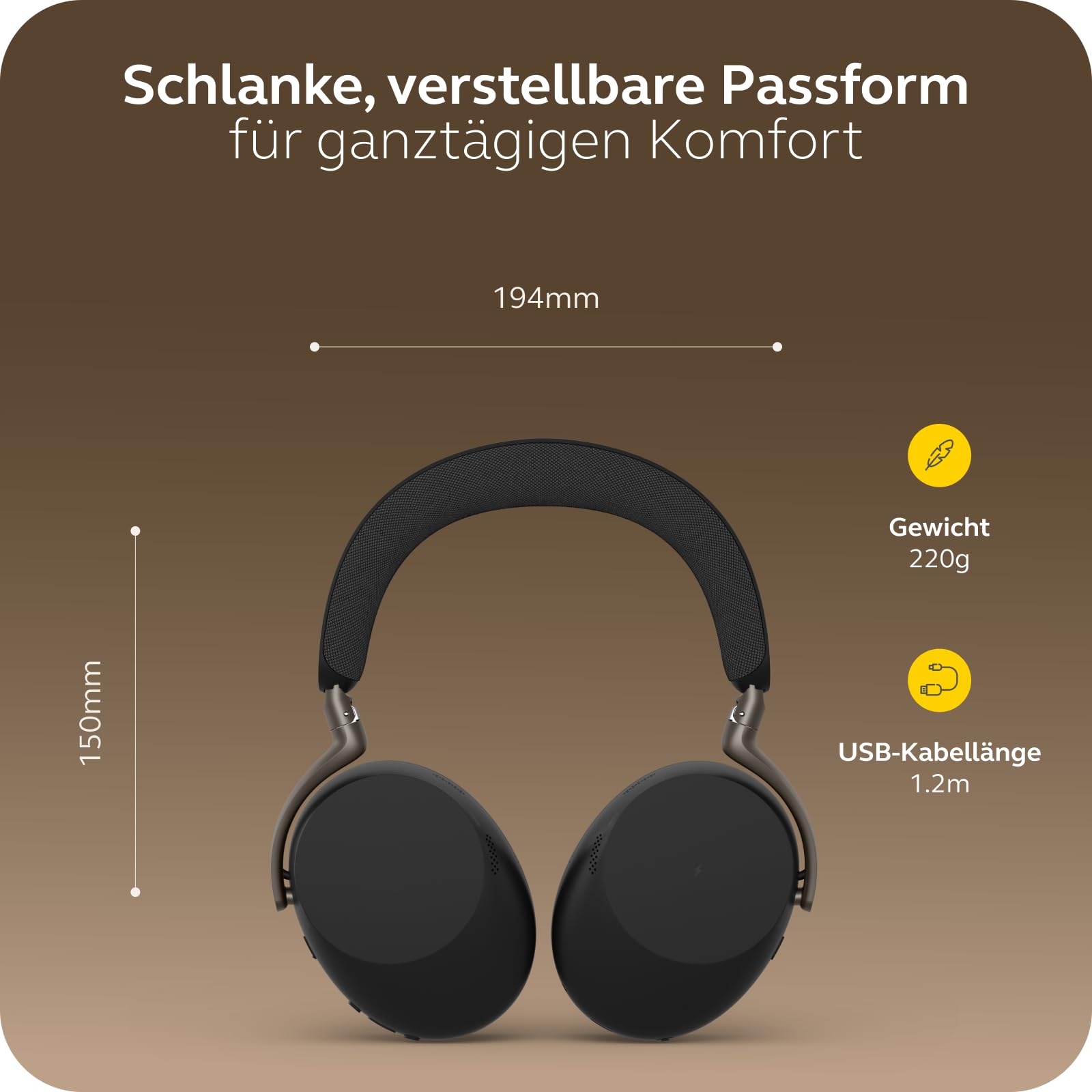 Jabra Evolve3 85 Over-Ear Bluetooth Headset kabellos mit Mikrofon für Büro, USB-C, KI-Sprachanruf, Adaptive Aktive Geräuschunterdrückung, 25h Akku, für Meeting-Apps, Schwarz