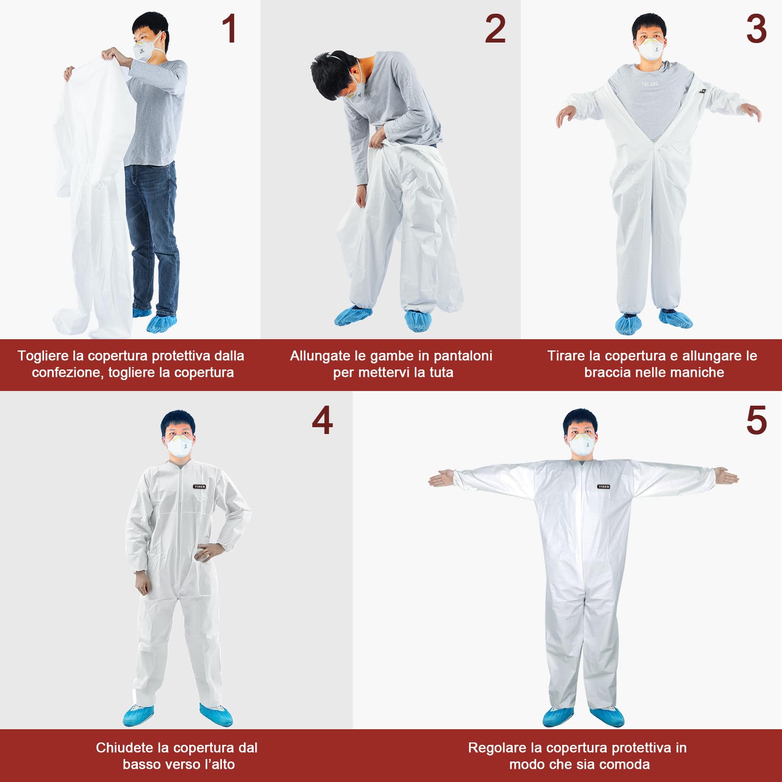 Tute Protettive Monouso Hazmat | Copertura Totale 44 Taglie, Molteplici Specifiche | Materiale PPSB Robusto, Pellicola PE | Sicure per Innumerevoli Applicazioni - M, Bianco, 3