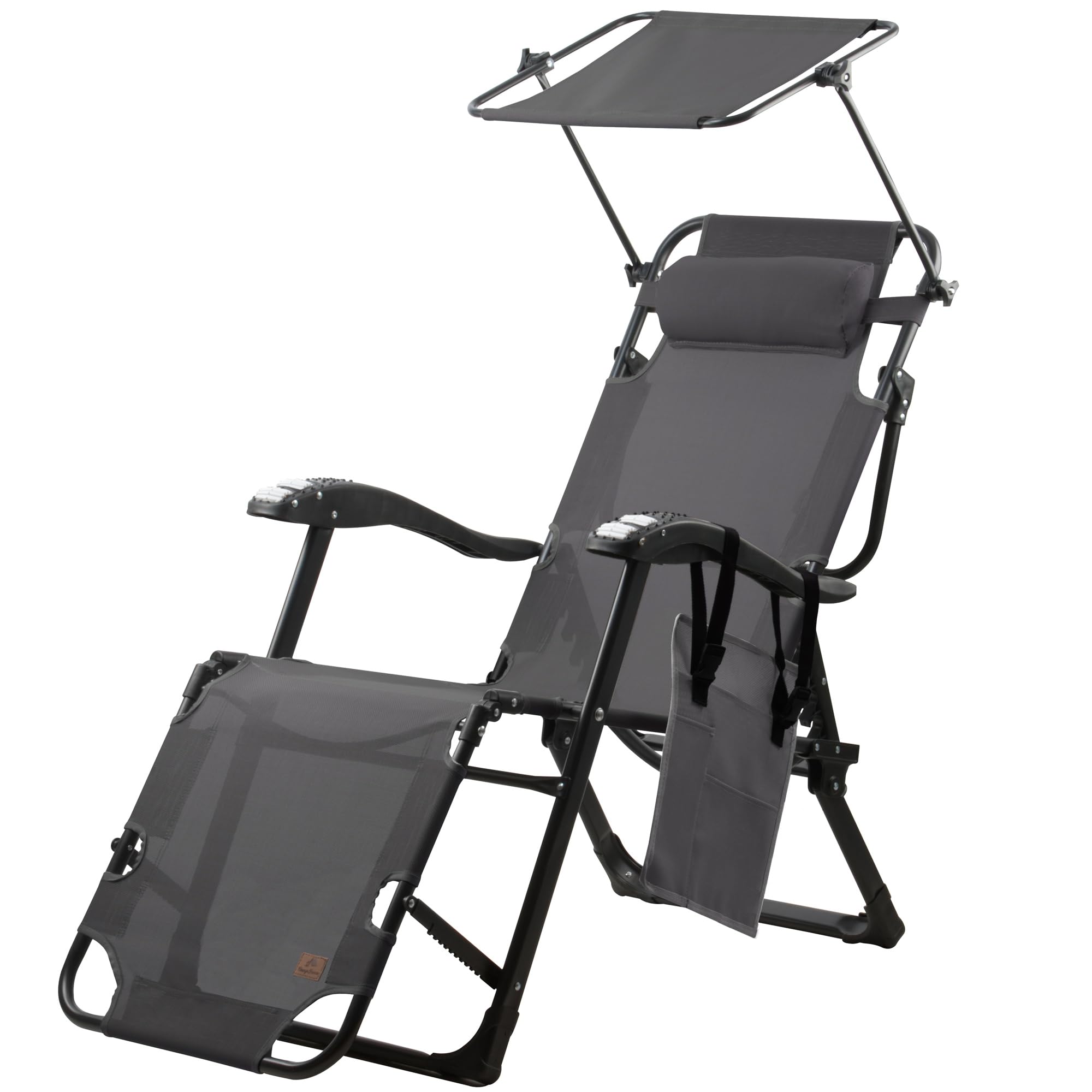 CampFeuer Tumbona Plegable con Parasol | Color Gris Antracita | Tumbona Reclinable y Plegable | Tumbona Reclinable en 6 Posiciones con Almohada | Tumbona de Exterior, de Jardín, Camping, Patio, Playa