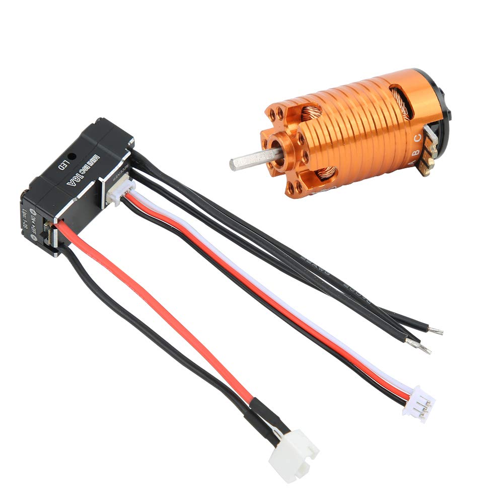 Drfeify 1410 Bezszczotkowy Silnik ESC Zestaw Metalowa część RC 18A Bezczujnikowy ESC 2-biegunowy Silnik CNC Aluminiowy Radiator do 1 24 1 28 32 RC Mini Z Wymiana Samochodu (Pomarańczowy 9500KV)