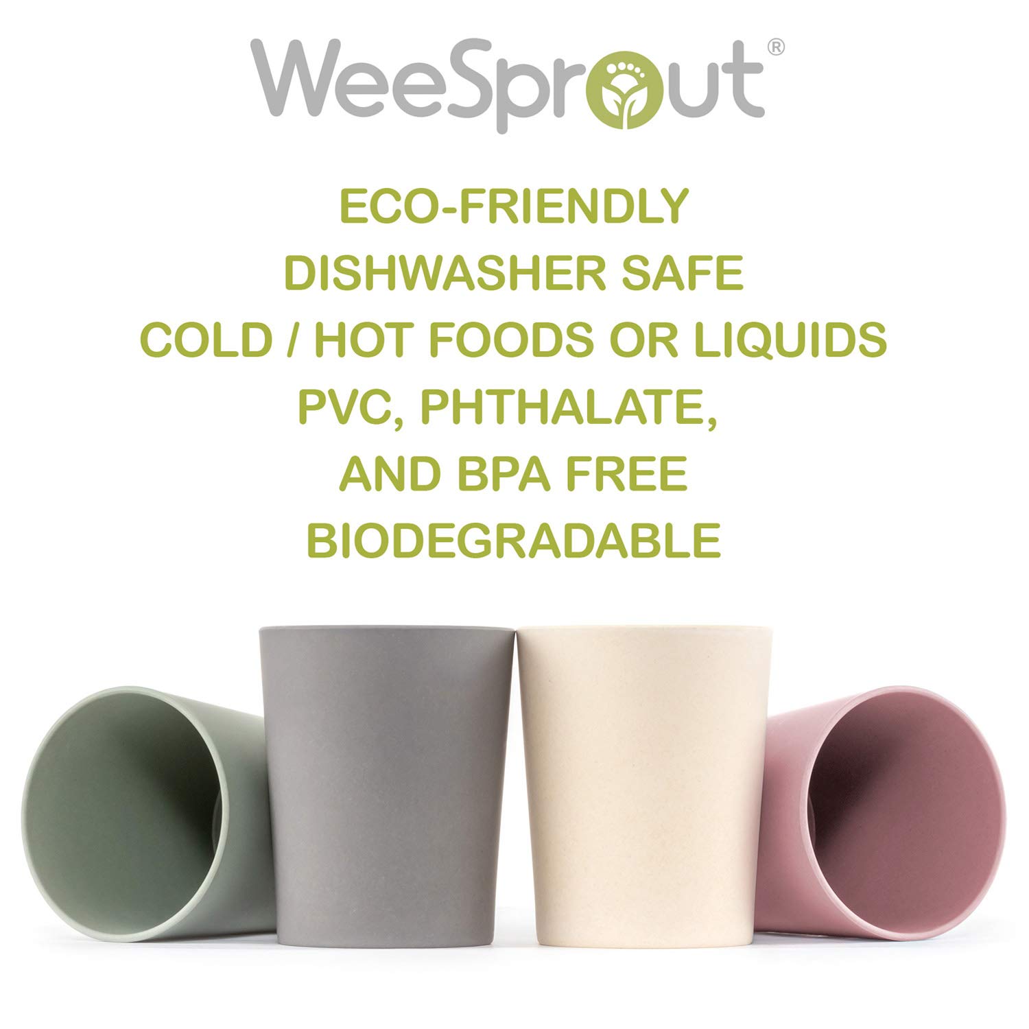 WeeSprout Bamboo Toddler Cups - 4 pc Set (10 fl oz), Organic & Non-Plastic Cup Pack for Toddlers, Big Kids or Baby, Natural : Home & Kitchen