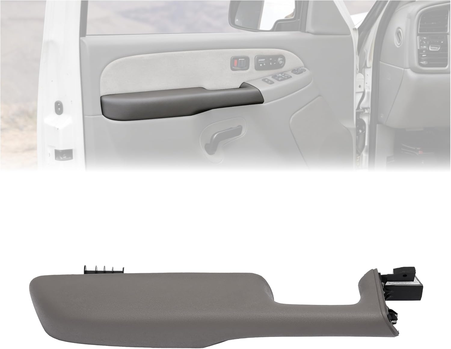 Left Side Door Armrest Compatible with 1999-2006 GMC Yukon XL Chevrolet Suburban Tahoe Cadillac Escalade ESV EXT Silverado/Sierra 1500 2500 HD 3500 HD, Replacement Plastic(ABS) Light Gray