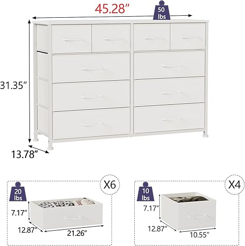 Miniatura 3 de Furnulem Cómoda blanca para dormitorio, 10 cajones para soporte de TV de 55 pulgadas de largo, centro de entretenimiento, organizador de