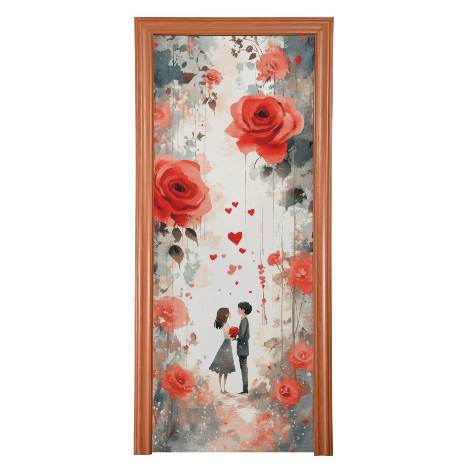 FLildon Romantic Rose Valentine's Day Door Cover Decoration, Party Accessory Porch Decor for Festive Ornament Room Door Covers 32 x 79 Inch