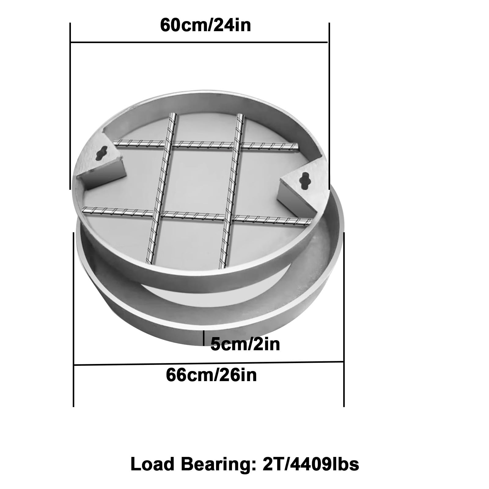 Arqueta Electrica Jardin Invisible con Base, Tapa para Alcantarilla con Marco Empotrada Redonda, Acero Inoxidable 304, para Pavimento de Patio, Capacidad de Carga 2T(60cm/23in)