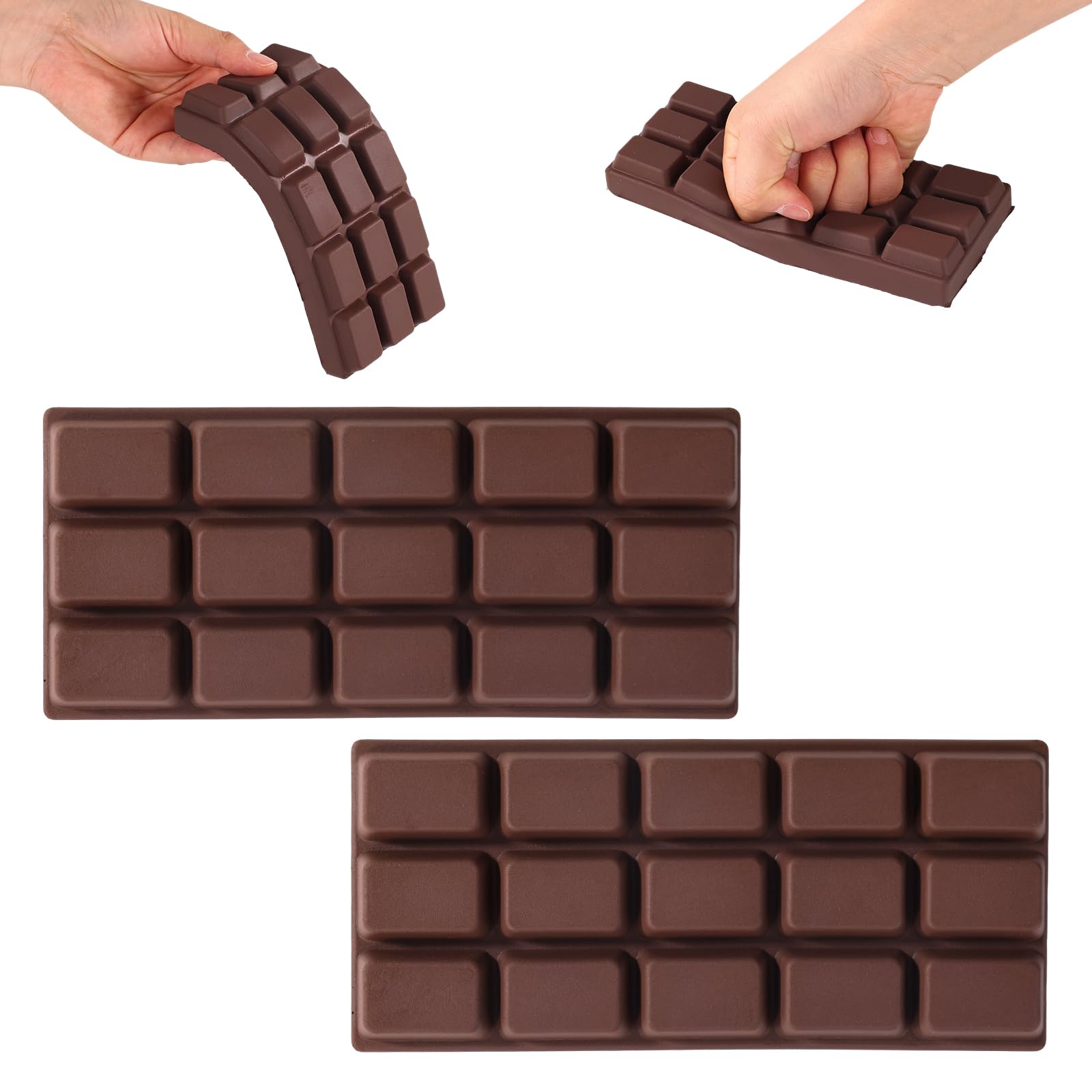 2pcs Slow Rising Chocolate Bar Squishy, Cute Fake Chocolate Squeeze Toy Realistic Giant Food Squishy Slow Rise Soft Rebound Fidget Less Toy for Calming Desk Focus Party Favor Gift