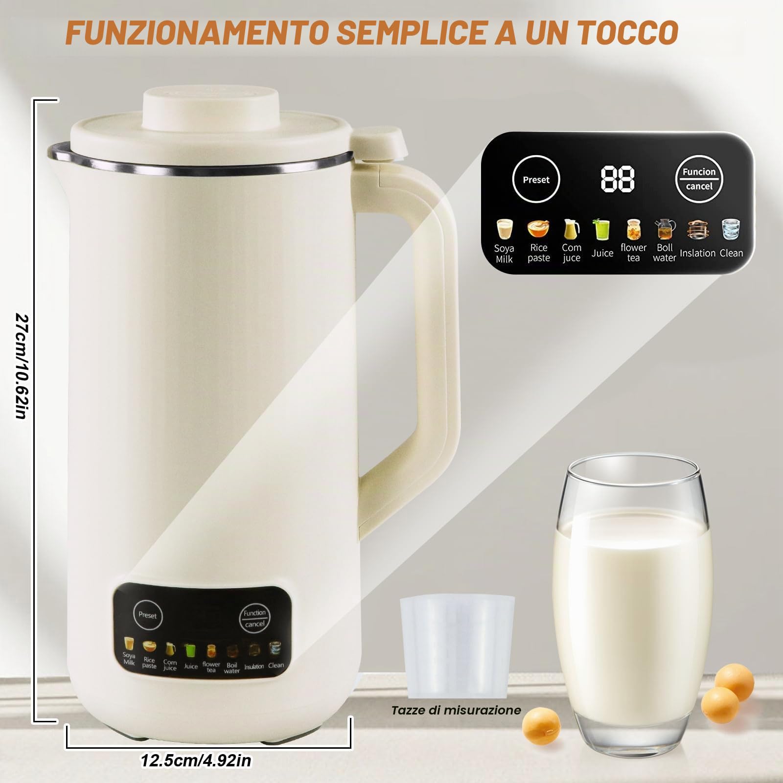 Macchina per latte di soia multifunzionale, Macchina per il latte di noci - Pressa per latte di mandorla automatica multifunzionale da 20 once, Con avvio ritardato|Tenuta Achaud|Autopulente