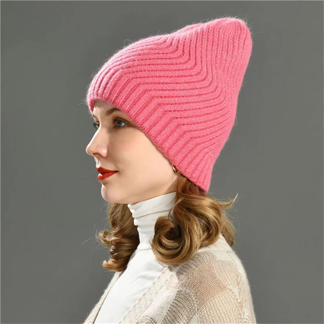 Wvapzxx Chapeaux Pour Femmes Automne Hiver Mélange De Laine Tricoté Bonnet Chapeau Épaissir Chaud Étincelle Vague Rayure Bonnet