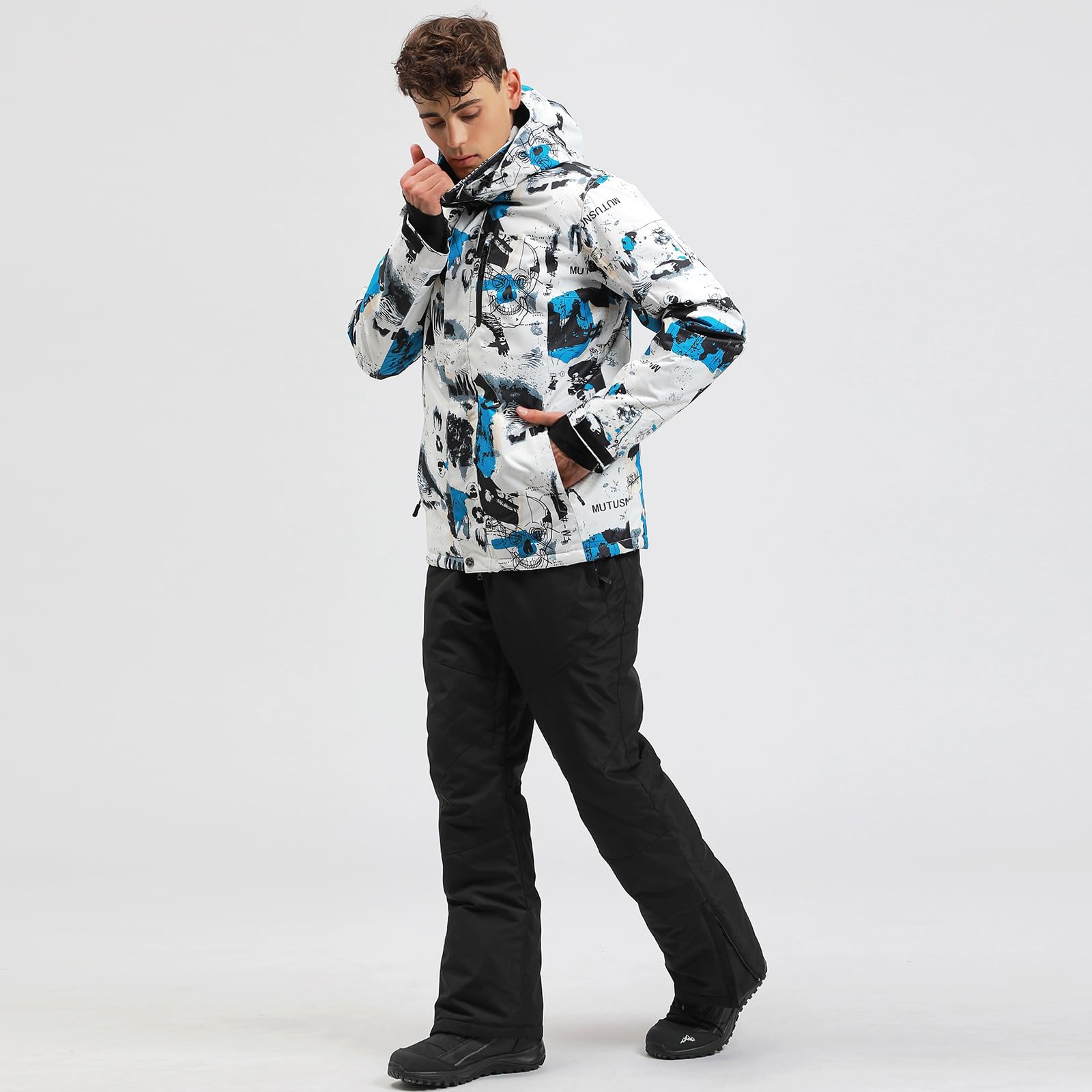 HOTIAN Conjunto de chaqueta y pantalones de esquí para hombre, traje de nieve, invierno, cálido, nieve, esquí, impermeable, a prueba de viento, conjunto de snowboard