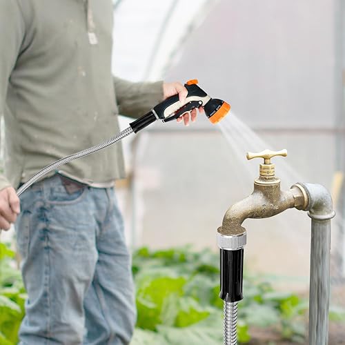 Miniatura 5 de Sutekus Manguera de jardín de metal de acero inoxidable de 15 pies, flexible y sin torceduras para uso en exteriores (sin pulverizador)