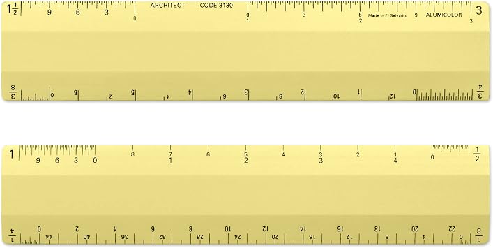 Alumicolor Architect 6 inch Ruler Scale w/ 4 Bevel Design for Drawing, Drafting & Engineering, Calibrations Divided by 1/8, 1/4, 1/2, 1, 3/8, 3/4, 3, 11/2, Gold