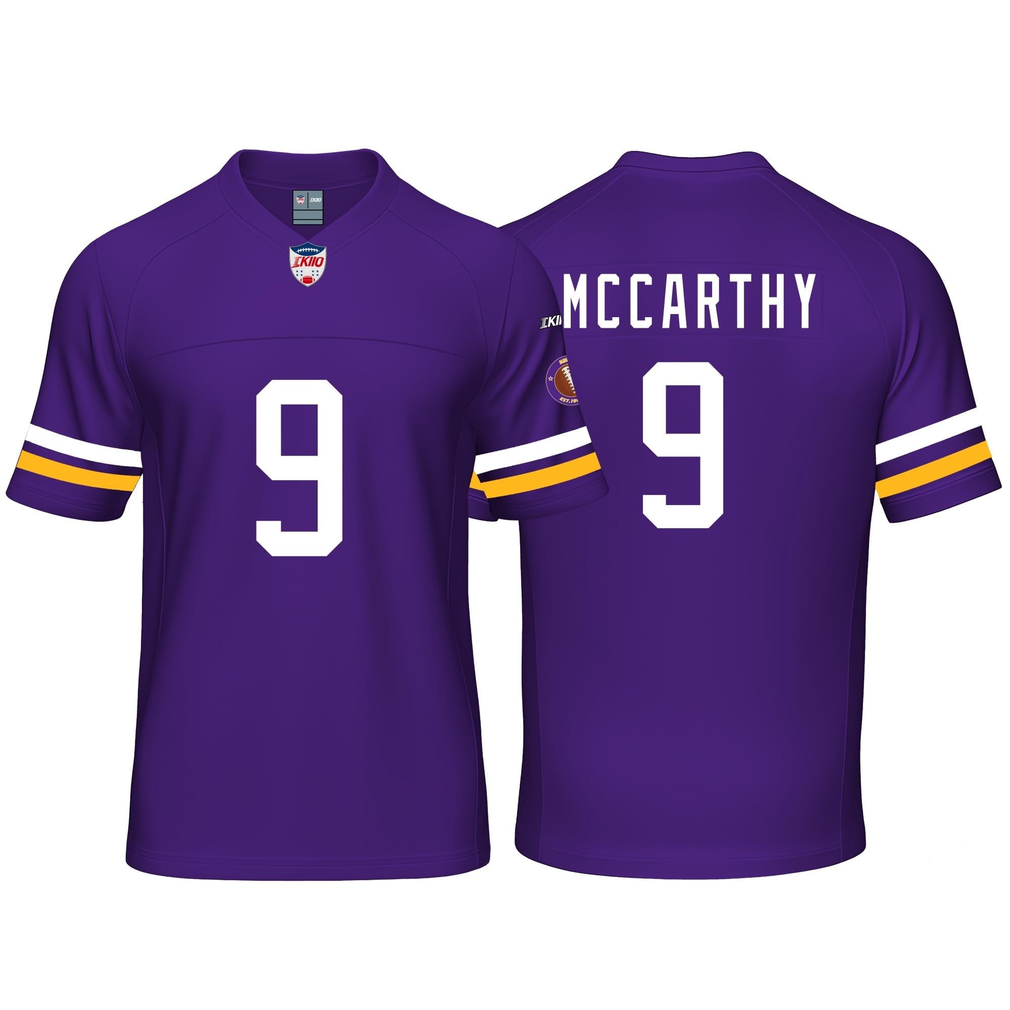 Custom Mens/Youth Football Stitched T-Shirt for Sports Fan Purple/White No Brand/Logos