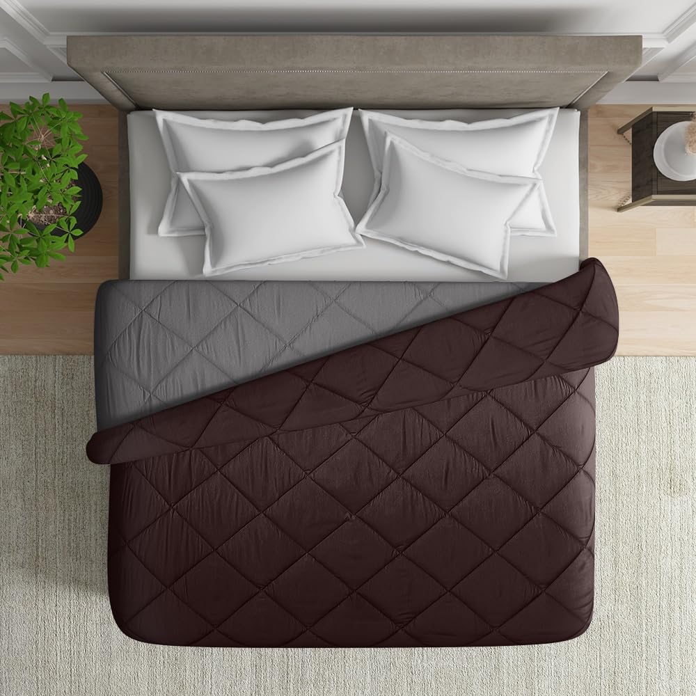 Wakefit Comforter Single Bed | 120 GSM | Quilt AC Blanket for Single Size Bed | Reversible Super Soft Microfiber Blanket | 90x60 Inches - Brown Stone & Night Owl