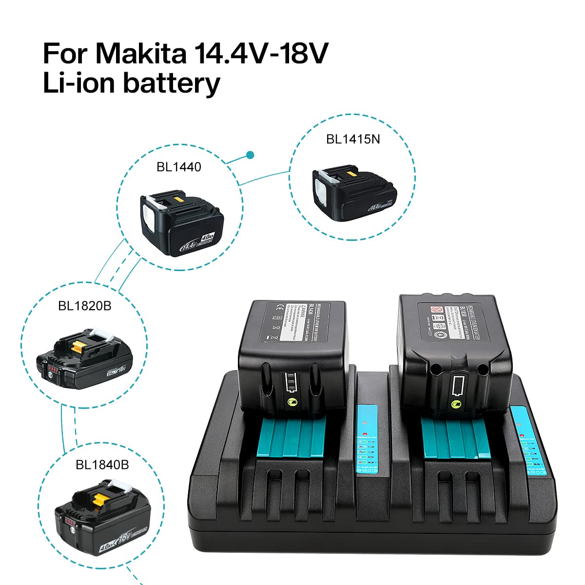 Cargador de doble puerto de 14,4 V-18 V, repuesto para cargador Makita DC18RD DC18RA DC18RC DC18SF 196933-6