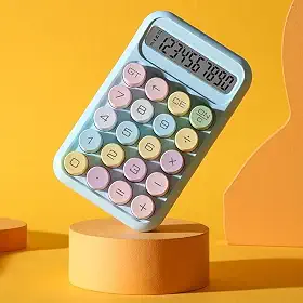 Calculadora mecânica colorida (tamanho compacto) - tela grande de 12 dígitos, calculadora de mesa com botões grandes, estética fofa para mesa de escritório - azul