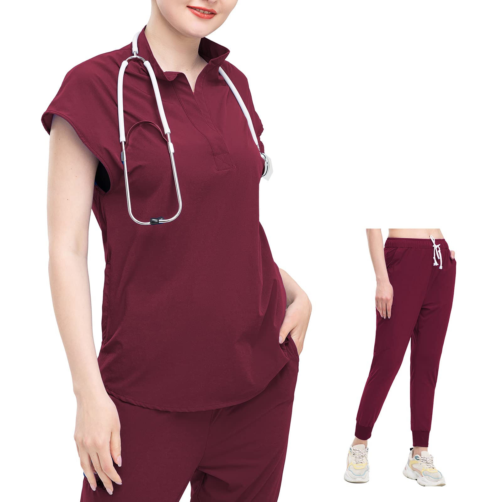 VIAOLI Scrubs Set for Women - V-Neck Top & Jogger Pant Nursing Uniforms for Modern Soft and Athletic Stretchy Workwear