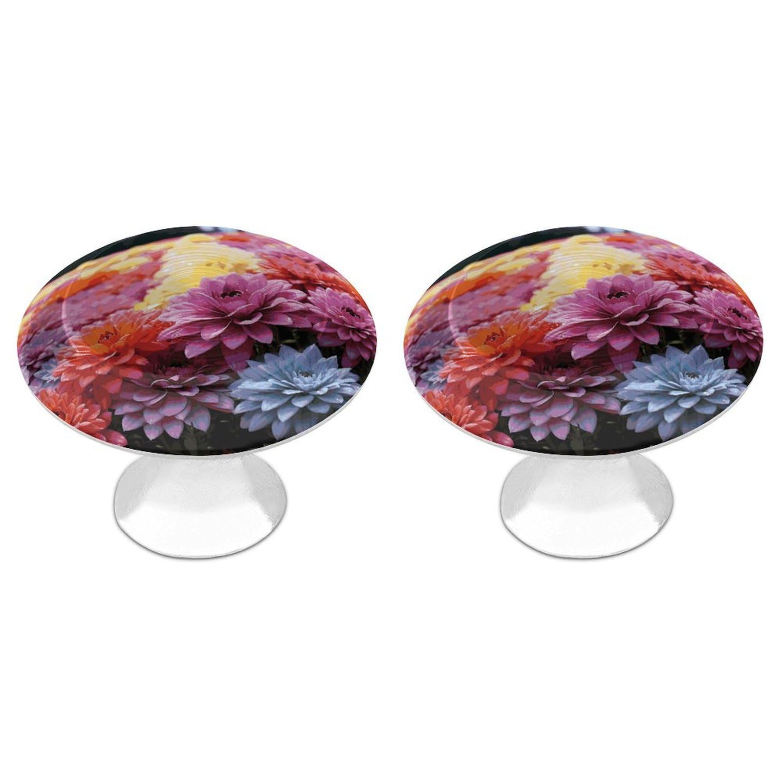 FekiLoot Rainbow Flower Sea Cabinet Knobs Personality Stainless Steel Round Drawer Handles Circle Modern Cabinet Handles Drawer Knobs for Kitchen Dresser Bathroom Cupboard Furniture