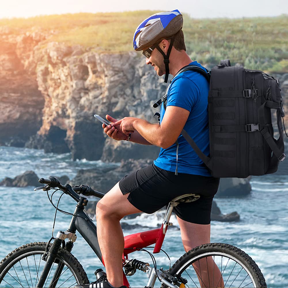 Motorrad Helm Rucksack für Herren, 45L Militär Rucksack Groß, Wasserdicht Molle Motorradrucksäcke für Outdoor Survival Camping Sport Trekking Wander Schwarz