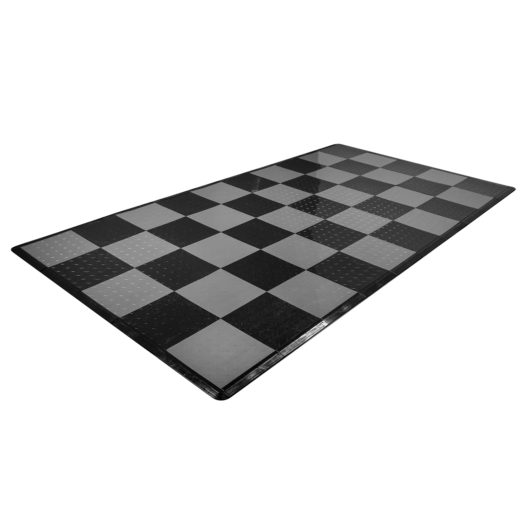 ⅜ Inch Thick Nitro Interlocking Garage Floor Tiles | Plastic Floor Tile Set for Parking, Protecting, and Displaying Motorcycles | 12"x12" Tiles, Diamond-Top, Black/Graphite
