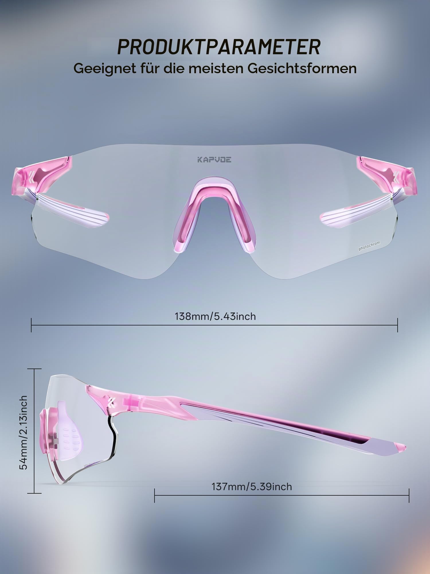 KAPVOE Selbsttönende Fahrradbrille Herren Damen UV400 22g TR90 K108