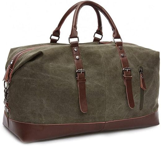 Fur Jaden 40L Canvas Weekender Travel Duffle Cabin Bag with Detachable Shoulder Strap (Military Green)