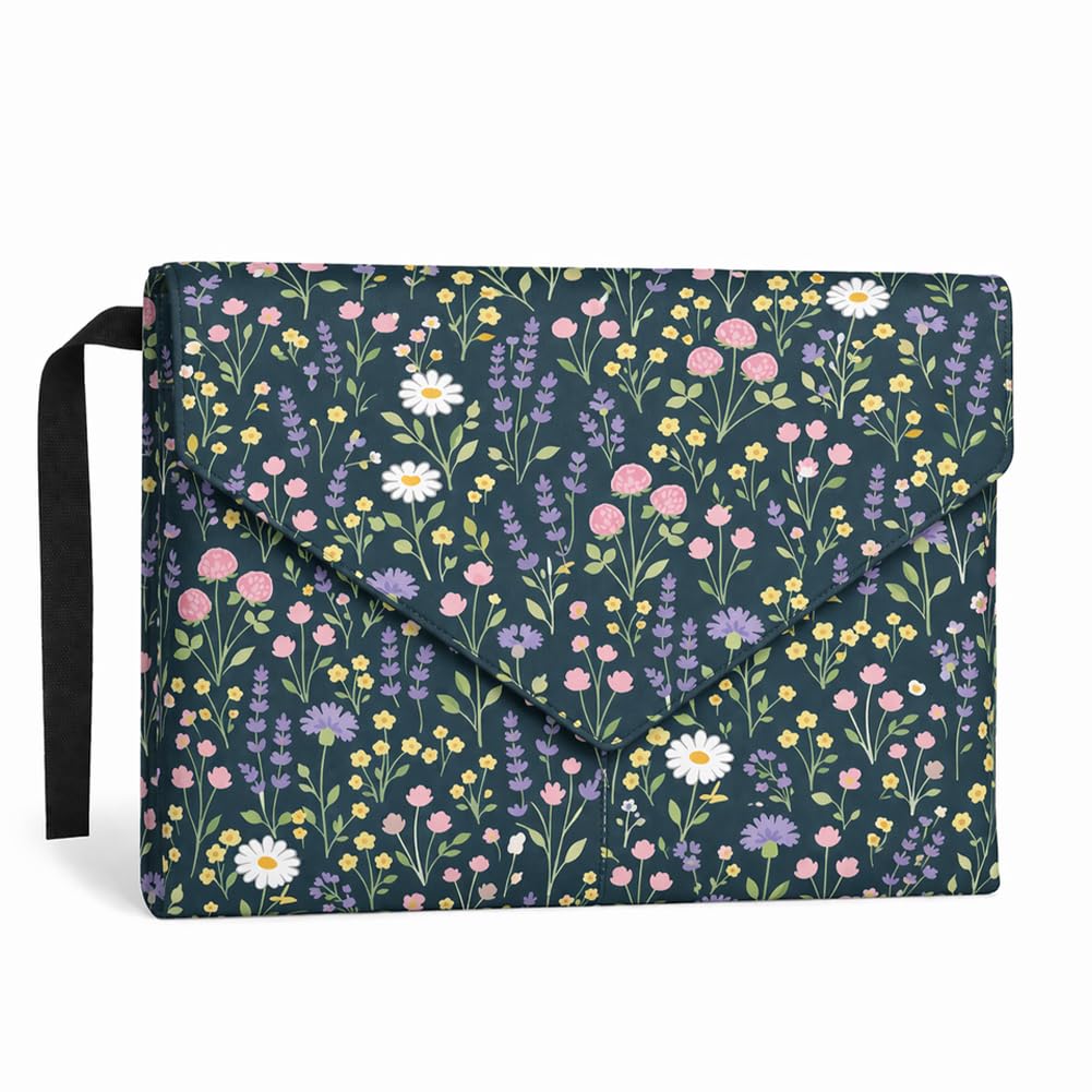 GOMAKERER 1pc Book Sleeve, Wildflower Pattern Book Cover Waterproof Books Pouch with Front Pocket for Women Books Lover Reader Librarian Reading Accessories Bookish Gifts,9x12 Inch