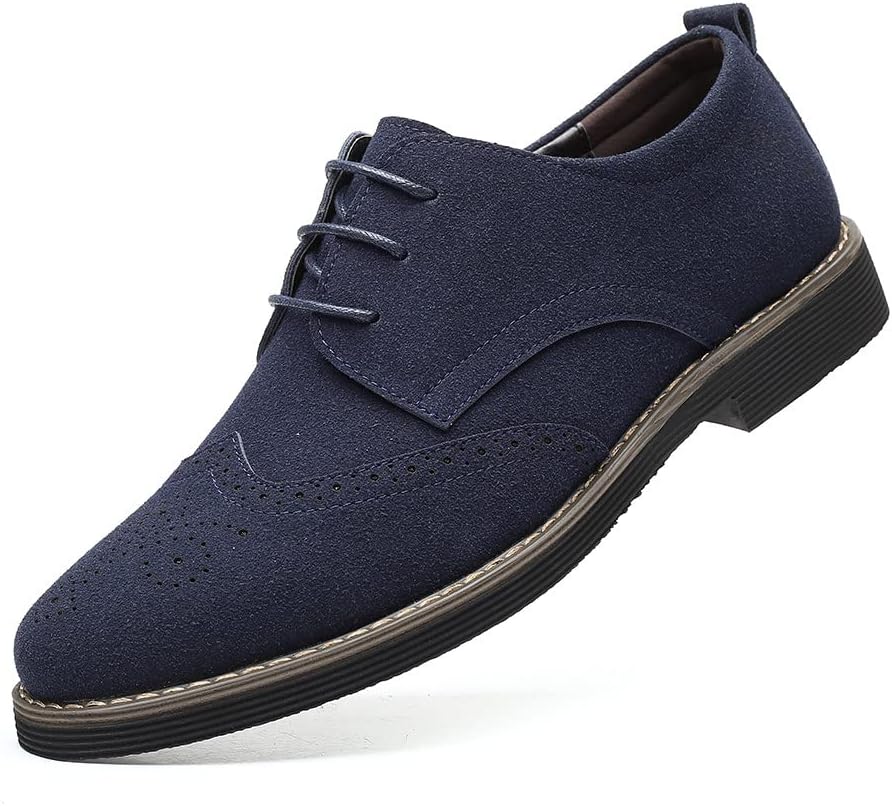 Santimon Mens Fashion Suede Leather Wingtip Oxfords Business Dress Casual Brogue Derby Shoes Navy Blue 10.5 US