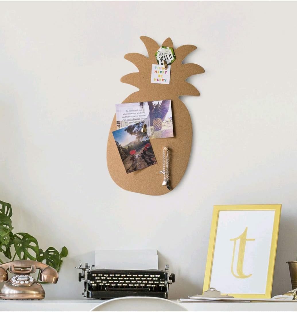 Cork Board, Bulletin Board, Pin Board for Photos, Memos, to-Do List, Wall, Home Decor. Includes 2 Push Pins. 9x17 inches. Pineapple Shaped