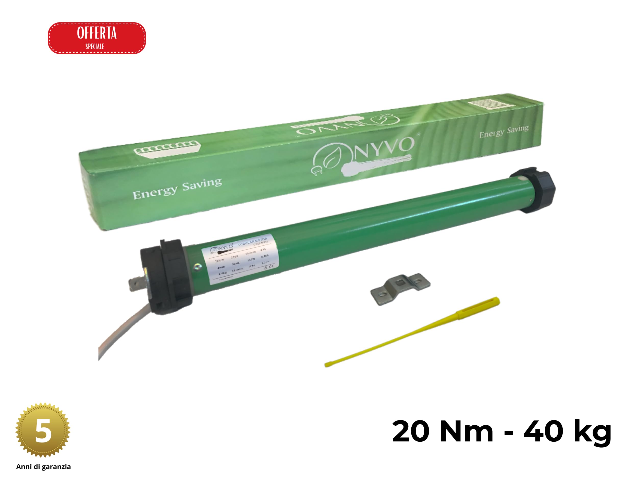 Motori per tapparella elettrica 40 kg - 20 Nm 5 PEZZI RISPARMIO ENERGETICO Silenziosi Automazione Tapparella Avvolgibile Motori completo di accessori e istruzioni