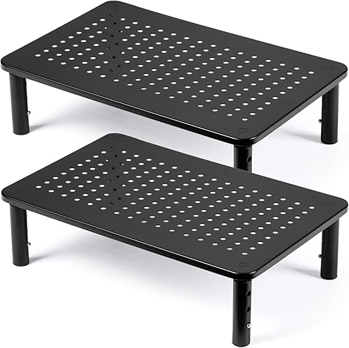 DOLALIKE Paquete de 2 elevadores de escritorio, 3 soportes de monitor de altura ajustable para 2 monitores, PC, computadora, impresora, iMac,