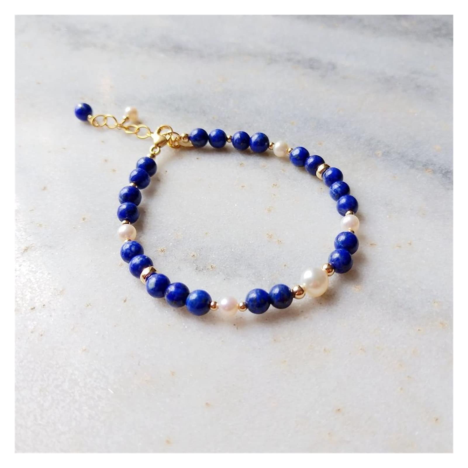 WZGWDC Braccialetti da Donna in Pietra Naturale lapislazzuli Perle 14k GF Colore Regolabile per Donna Uomo Regalo Blu 17