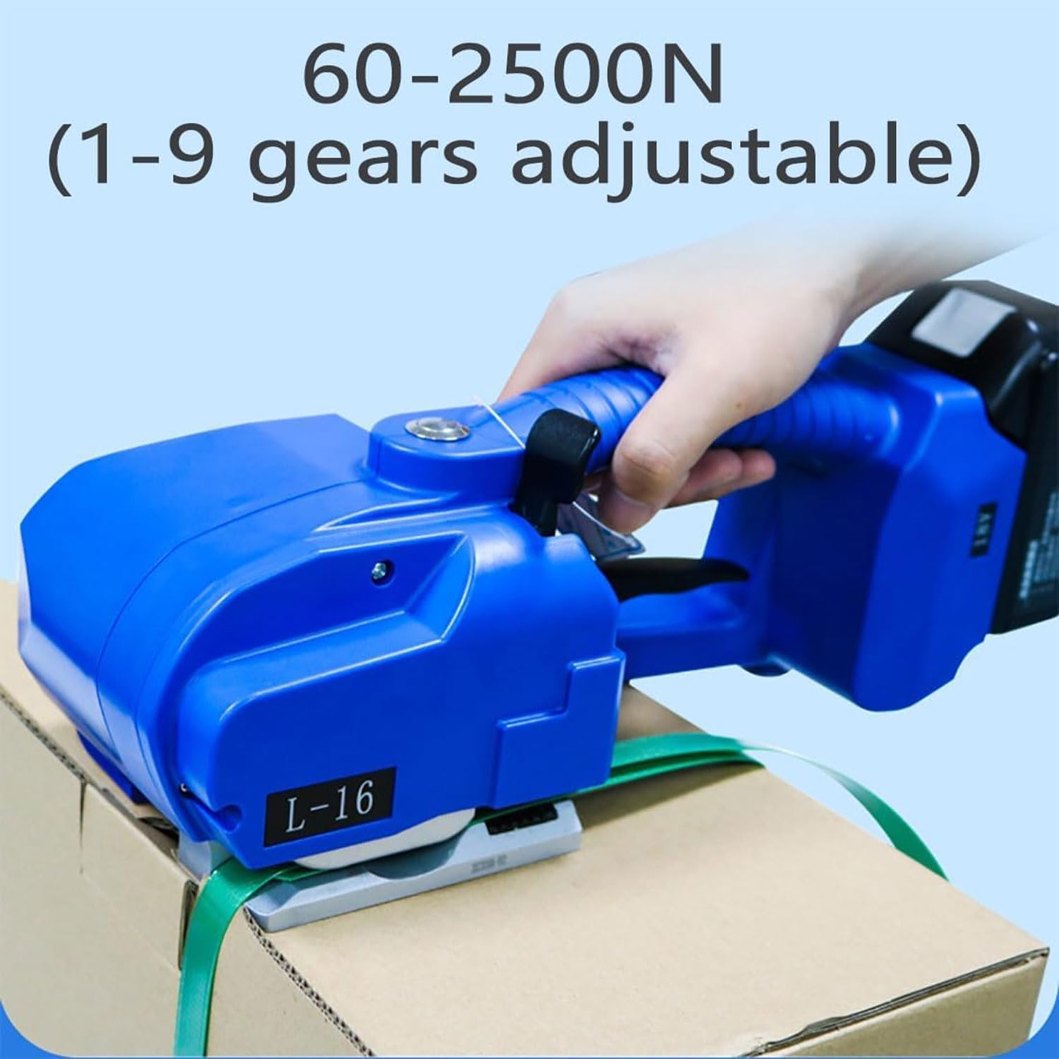 Reggiatrice automatica portatile, con display digitale, alimentazione a batteria, ideale per logistica e uso in fabbrica