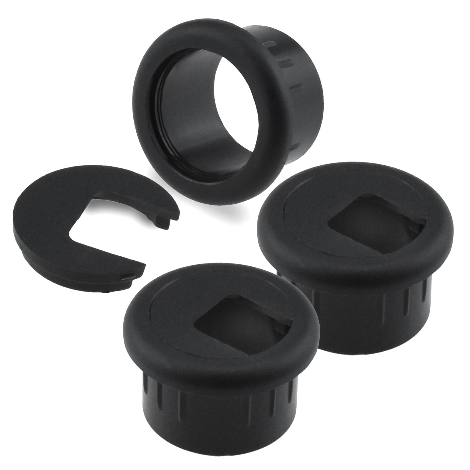 SDTC Tech 3-Pack 1 inch Desk Hole Wire Grommet Black Plastic Cable Cord Cover Organizers