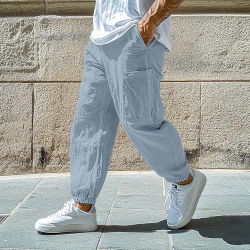 Elastic Waist Trousers with Pockets for Men Loose Elastic Waist Drawstring Lightweight Straight Trousers Daily Wear2