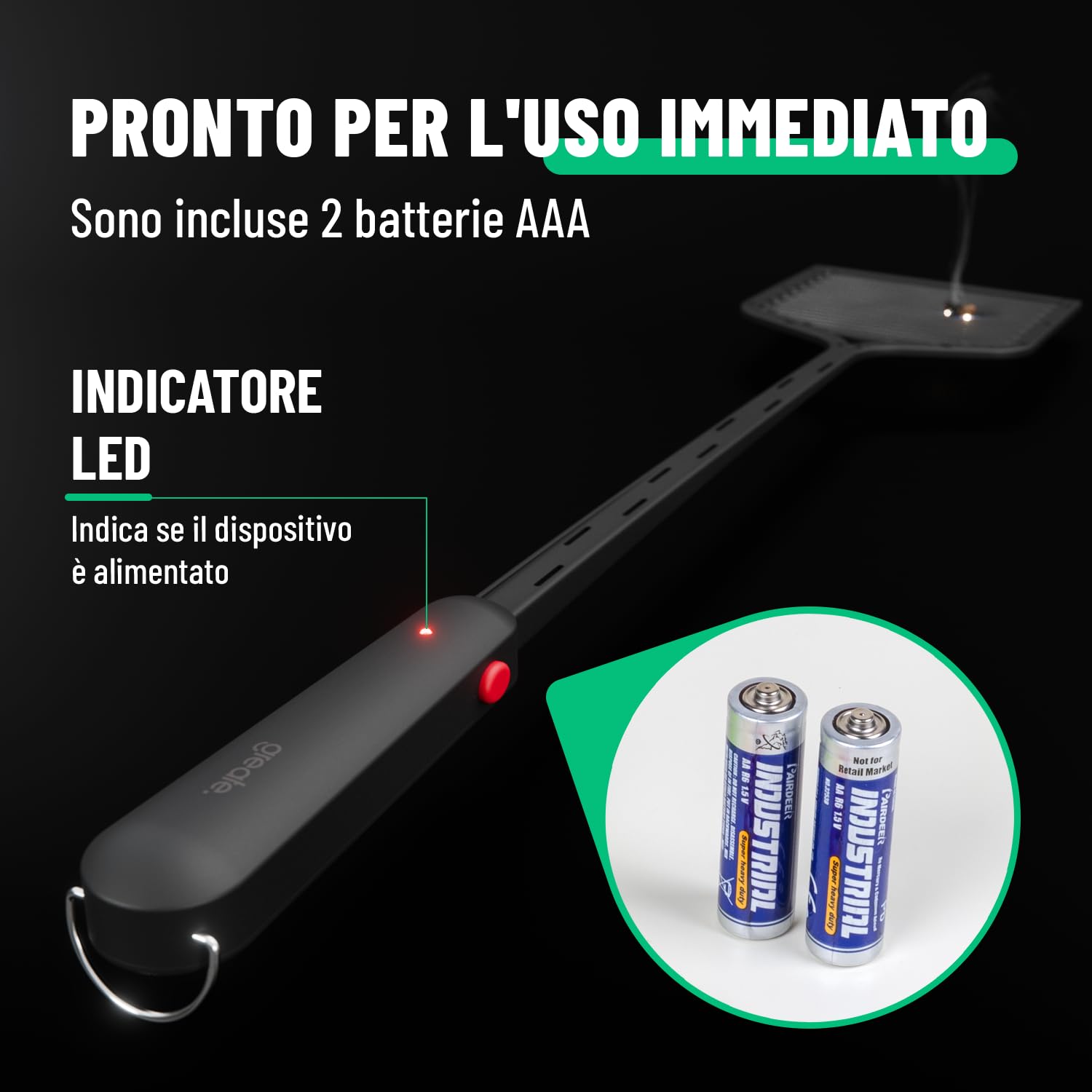 greate Racchetta Zanzare Elettrica con Batterie incluse - Plastico Racchetta Elettrica per Zanzare - 2500V