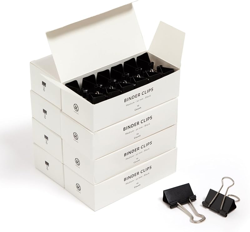 U Brands Clips para carpetas, 96 unidades, 1-1/4 pulgadas, abrazaderas de papel medianas, negro