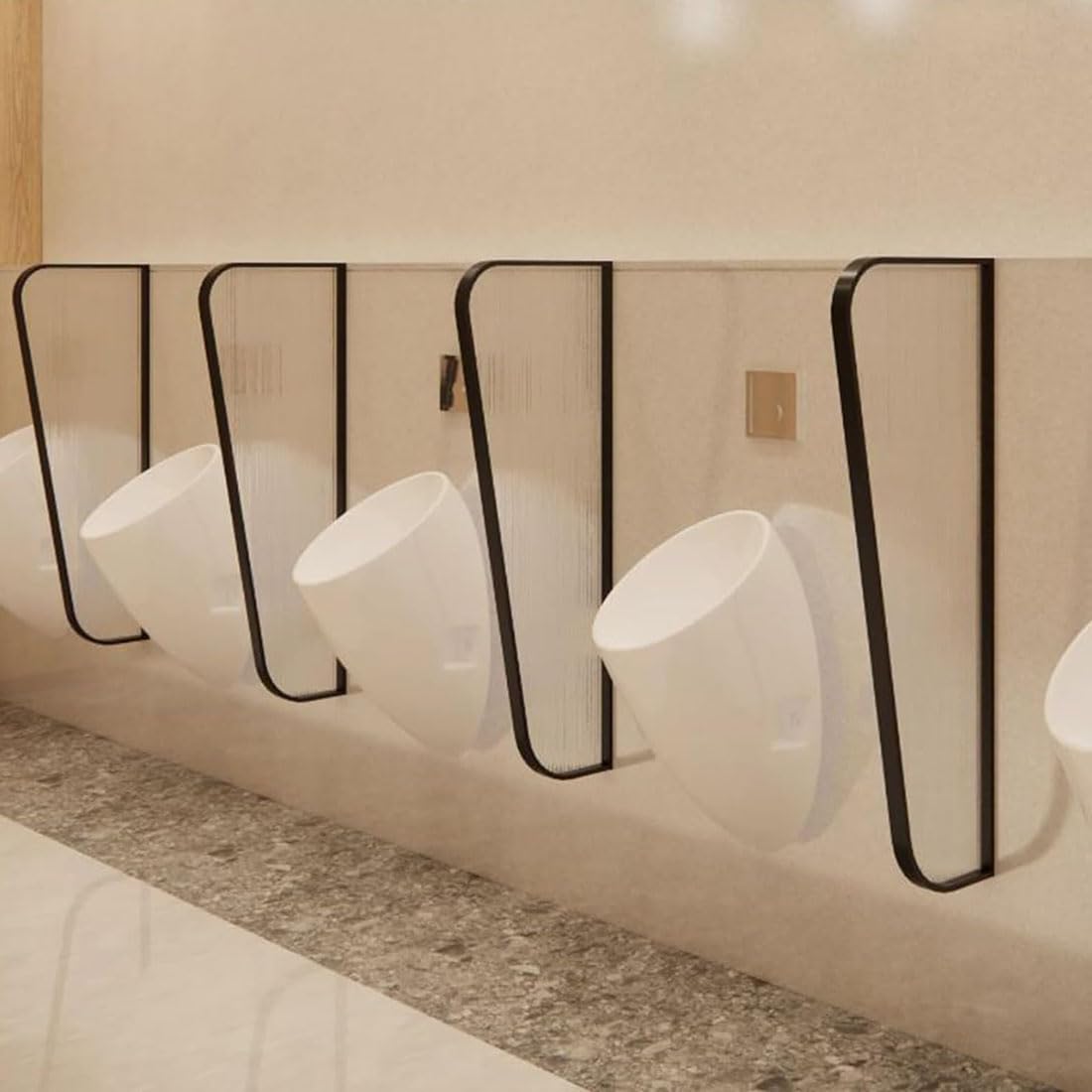 HAILM Partición De Orinal Montada En La Pared Mamparas Sanitarias Impermeable para Urinarios para Baño Público, Partición De Inodoro Separadores De Ambientes Vidrio Translúcido,Negro,4Pcs