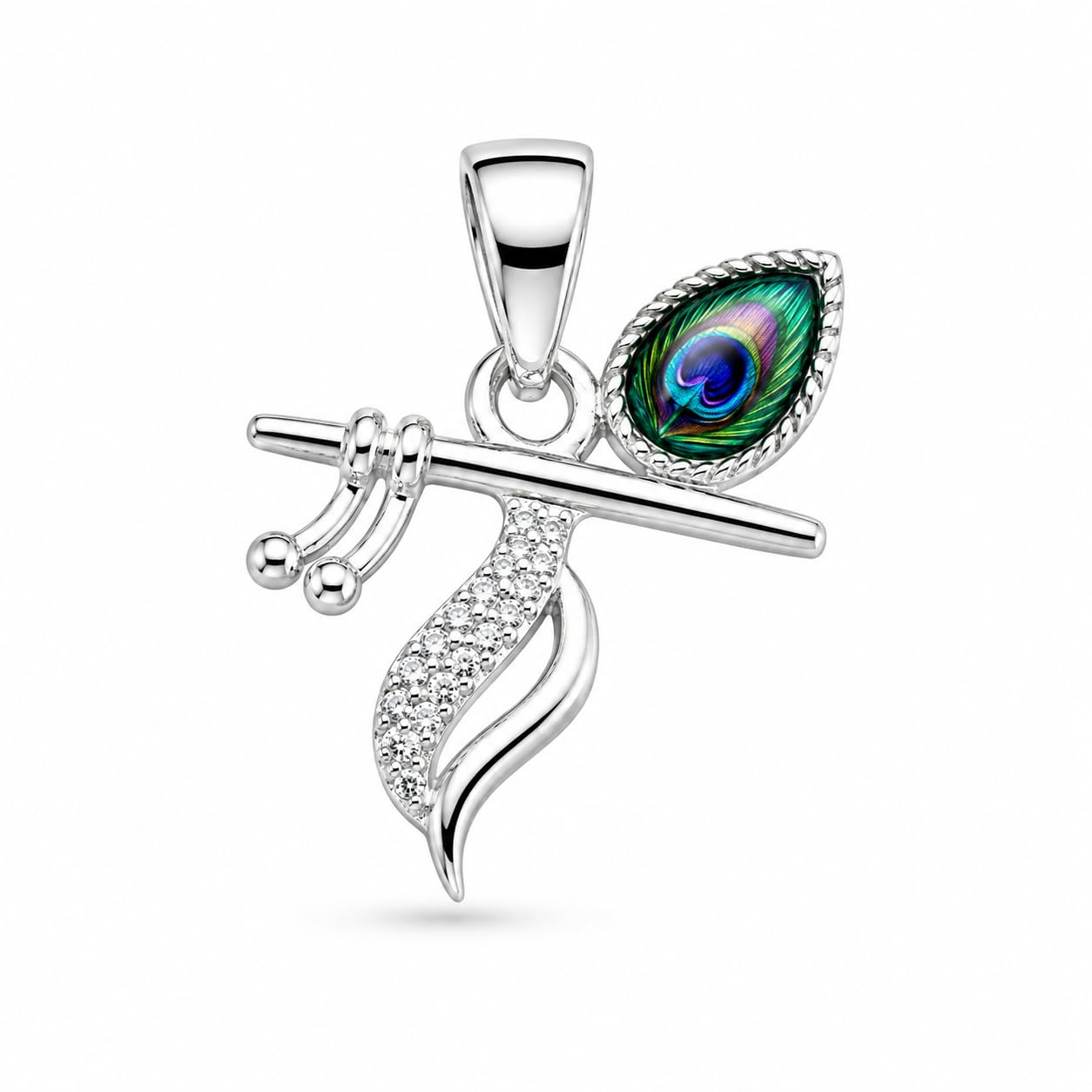 925 Sterling Silver Tiny Shree Krishna Flute Pendant for Men & Women-image-48