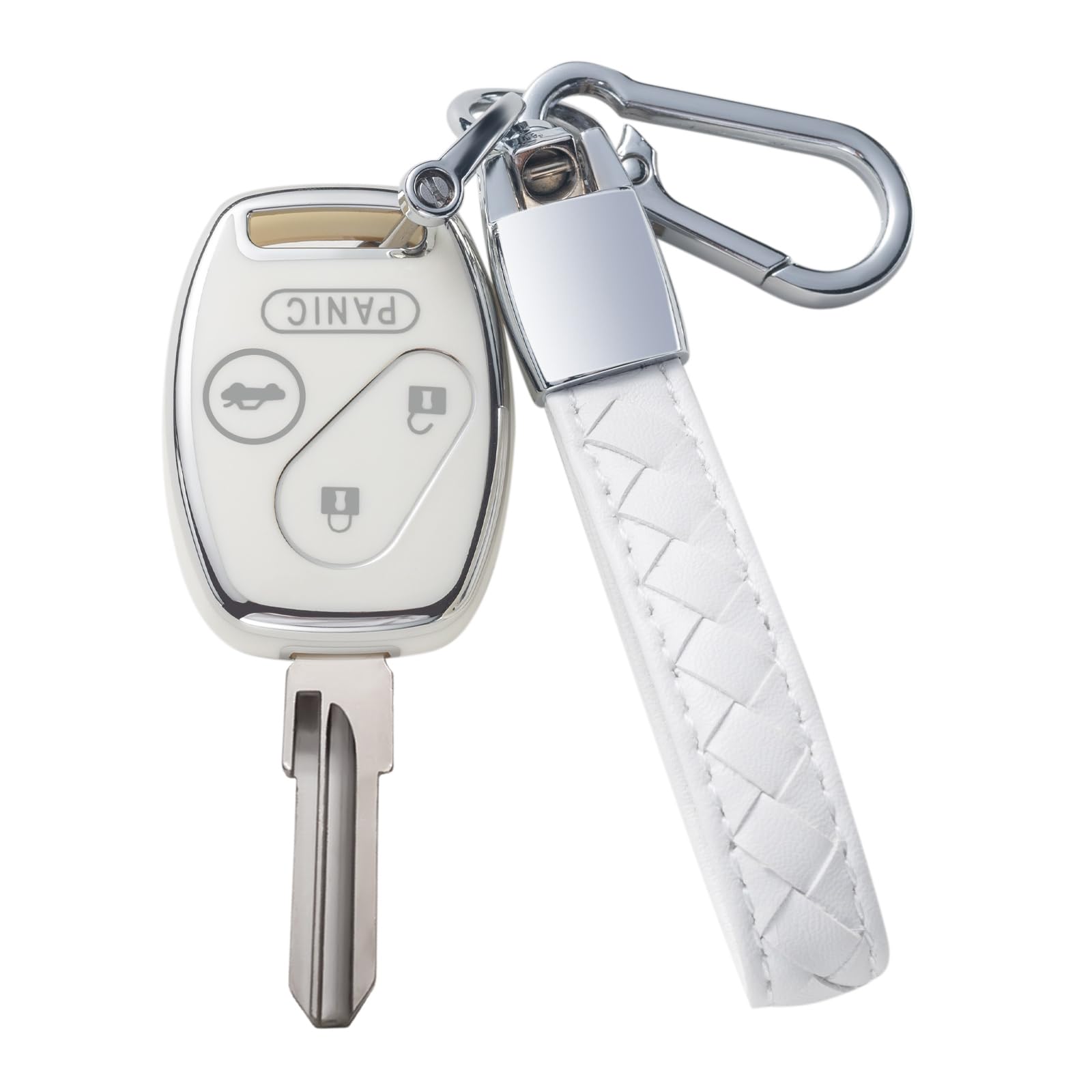 CHEZENHUI Compatible with Honda Key Fob Cover with Leather Lanyard,for Honda3 Accord Smart Remote Control