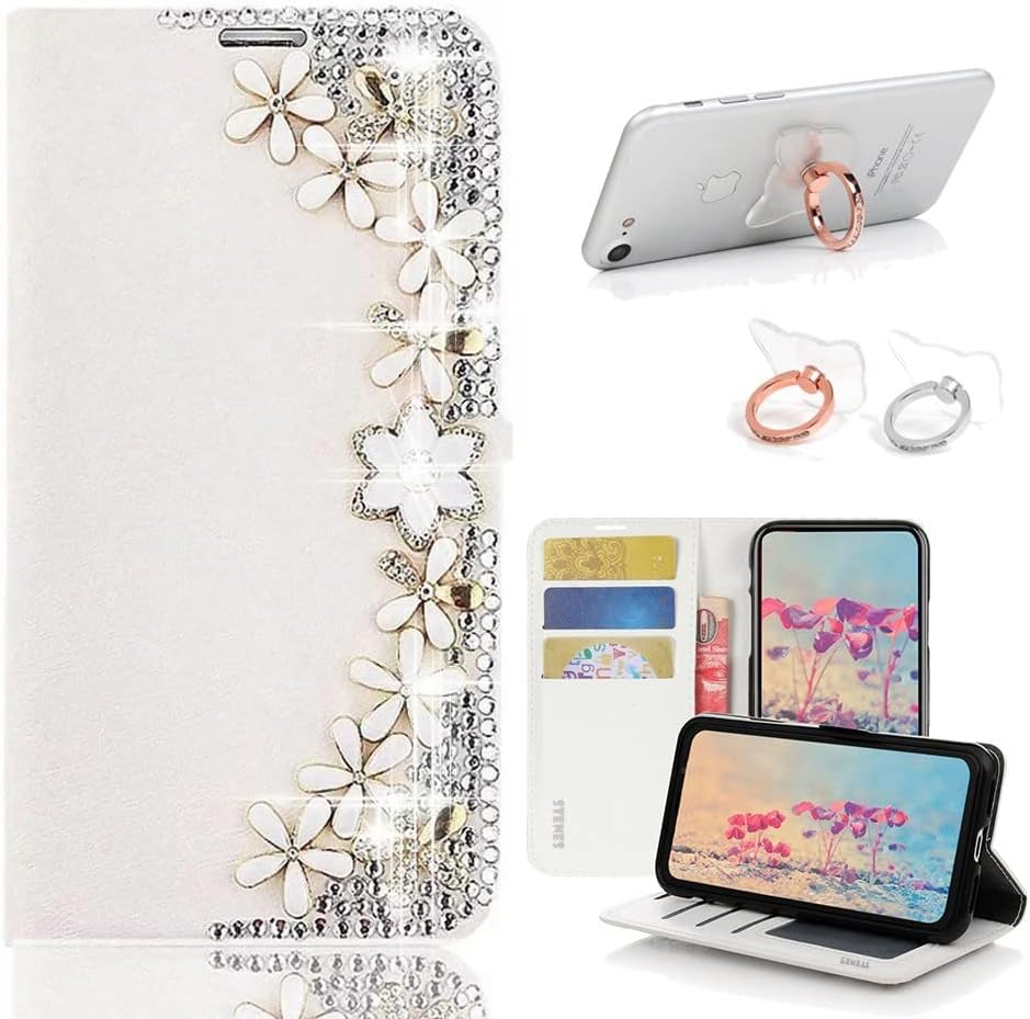 STENES Bling Wallet Phone Case Compatible with Samsung Galaxy A12 Case - Stylish - 3D Handmade Flowers Design Leather Cover with Ring Stand Holder [2 Pack] - Pink