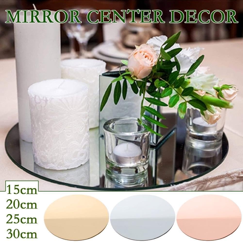 Vassoio a specchio rotondo da 20 cm Centrotavola per matrimoni Decorazione da tavola Candela Fiori Bouquet Piatti Fornure per feste di Natale Decorazioni per la casa  15