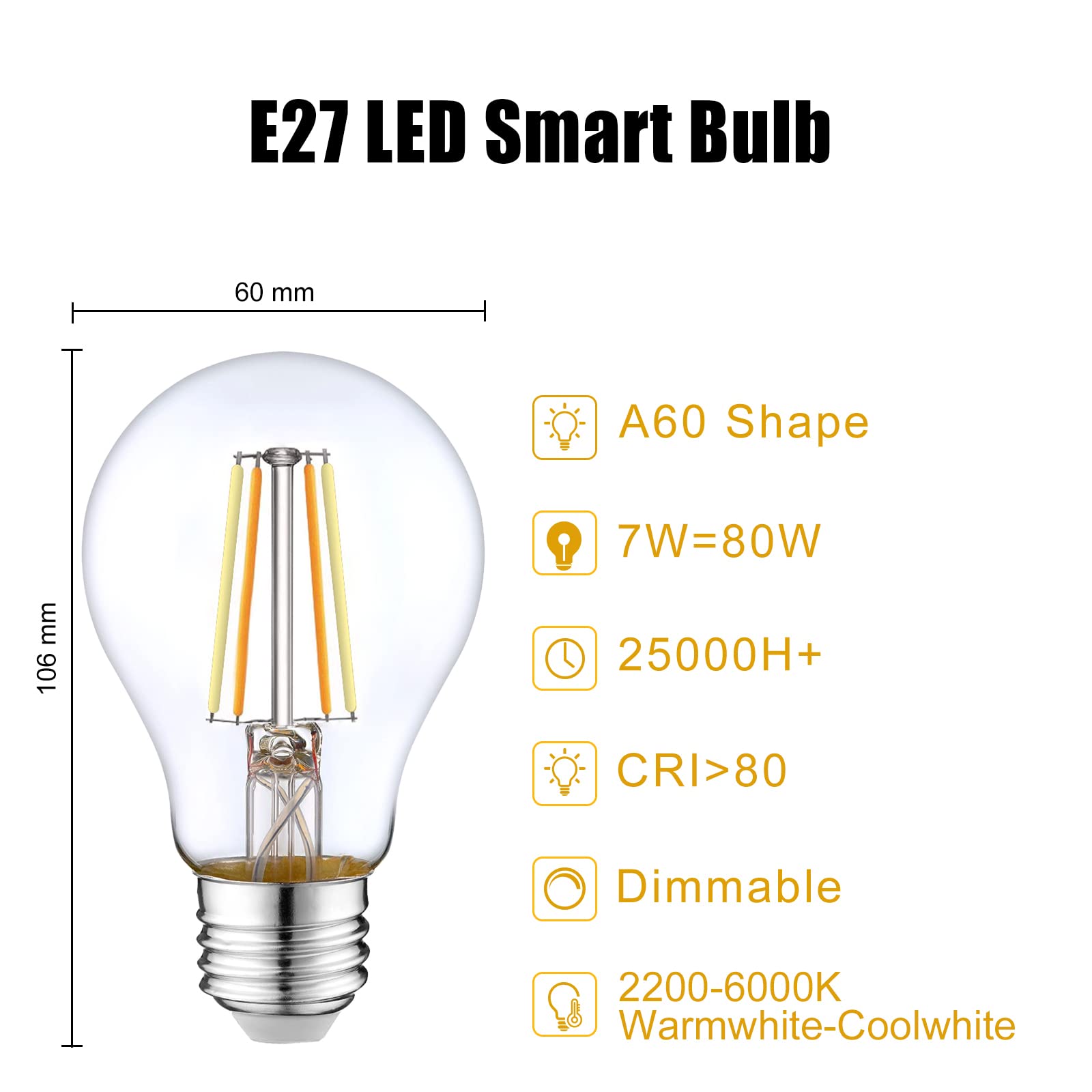 DGE Smart LED Glühbirne E27, 9W, Dimmbar, RGB, WLAN – Steuerbar Per App, Alexa & Google Home