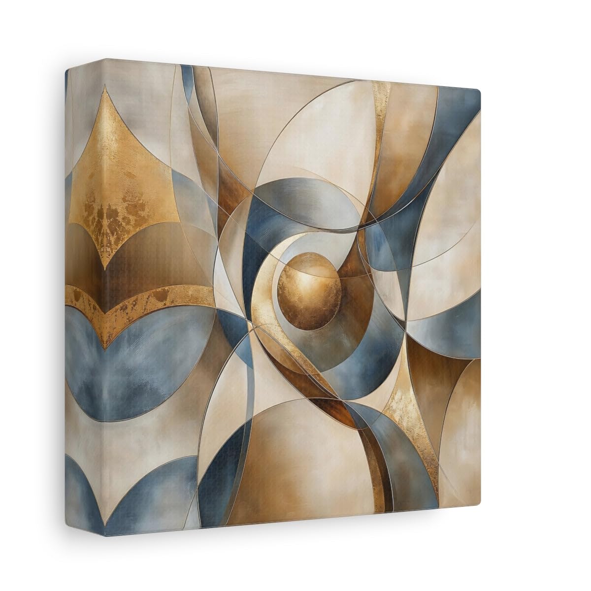 Canvas abstrait géométrique bleu or salon tableau carré 15x15 - 8