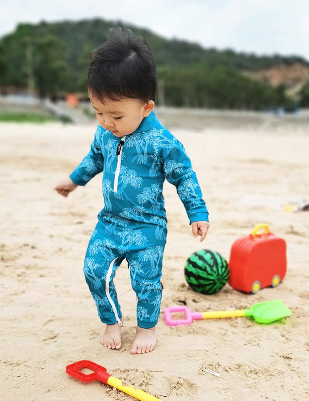 weVSwe Baby Toddler Boy Swimsuit Long Sleeve Baby Swimwear UPF 50+ Sun Protection Rash Guard Swimming Costume with Crotch Zipper 0-3 Years — view 60