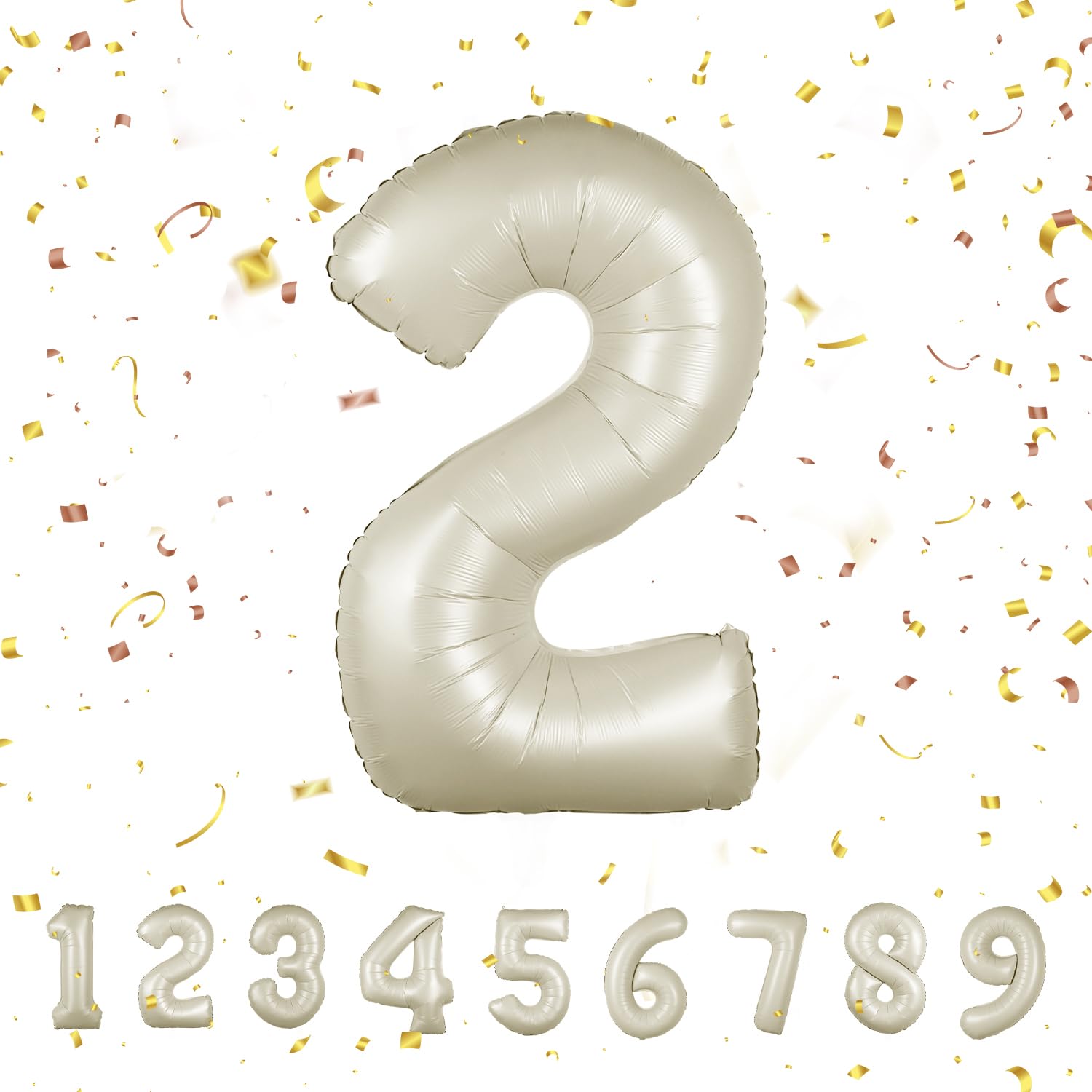 Geburtstag zahlen luftballon 2 jahre | Folienballon Kindergeburtstag Deko 2 XXL Beige-Riesen Folienballon in 40" - 101cm Geburtstagsdeko - Ballon Zahl Deko zum Geburtstag - fliegt mit Helium Beige2
