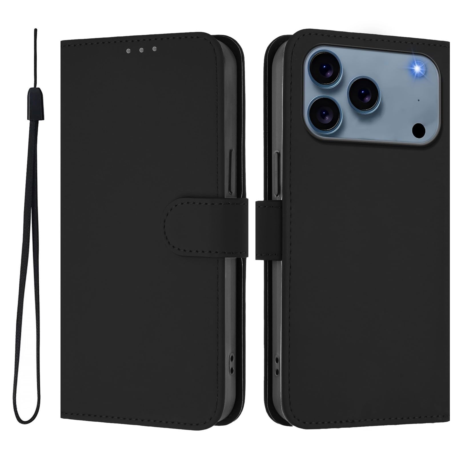 Étui compatible avec Apple iPhone 17 Pro noir pochette cuir à rabat - 8