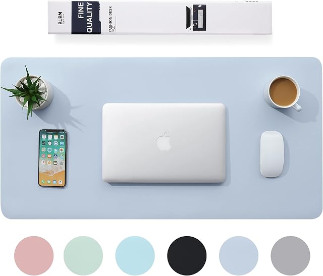 BUBM Desk Mat, Office Desk Pad,PU Leather Desk Blotter (80 x 40 cm) Laptop Desk Mat Waterproof Desk Writing Pad for Office and Home-Blue